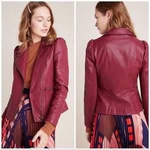 Anthropologie Petula Puff Sleeved Moto Jacket (Burgundy)